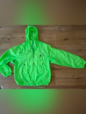 Vintage IZOD Neon Green Hooded Windbreaker Pullover